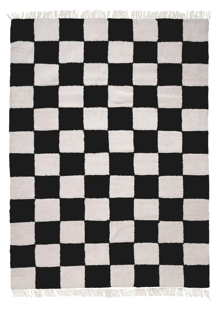 Teppich Kariert - Blox Fringe Schwarz Weiß Produktbild 