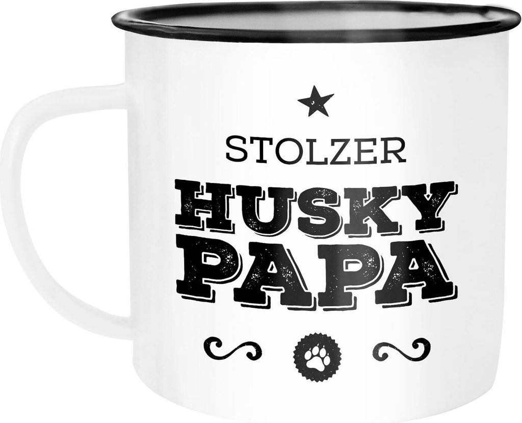 Emaille Tasse Becher Stolzer Hundepapa Papa Besitzer Hundebesitzer Kaffeetasse Moonworks Husky weiß-schwarz unisize