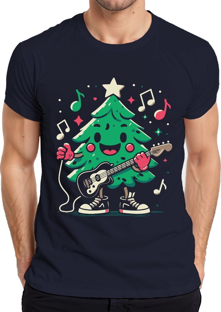 Tannenbaum Gitarre - Weihnachten Weihnachtsgeschenk Christmas Herren T-Shirt, Navy, S