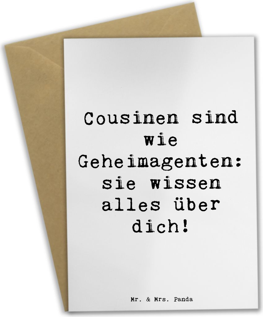 Mr. & Mrs. Panda babykarte Spruch Cousinen Geheimagenten - Weiß - Geschenk, Dankeschön, wissen alles über dich, Grußkarten, hochzeitskarten, Ve...