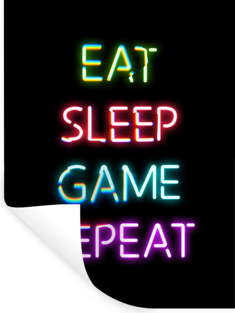 MuchoWow Wandtattoo Wandsticker Wandaufkleber Gaming - Spiel - Essen-Schlafen-Spiel wiederholen 120x160 cm Selbstklebend und Repositionierbar - W...