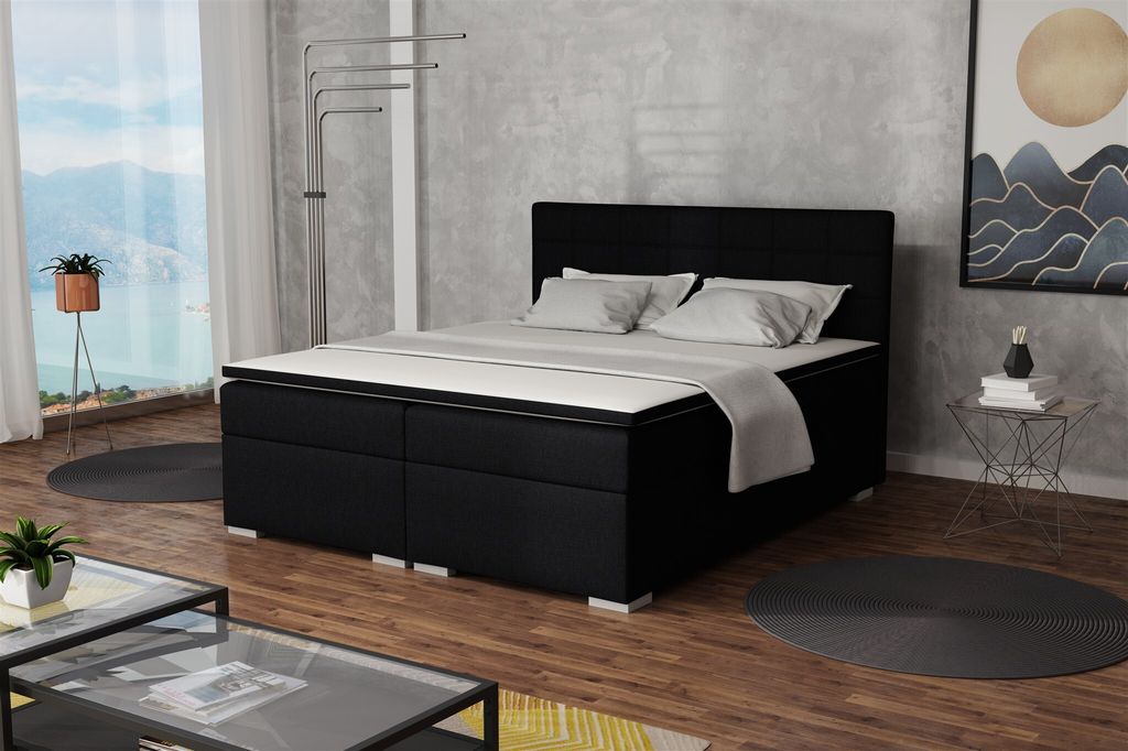 Boxspringbett Schlafzimmerbett FARUK 140x200cm Stoff Inari Schwarz
