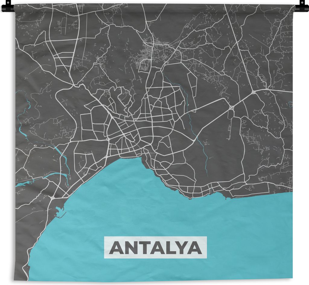 MuchoWow Wandteppich Wandbehang Antalya - Stadtplan - Blau - Karte 90x90 cm Tapisserie Dekoration Wandtuch - Wandaufhänger