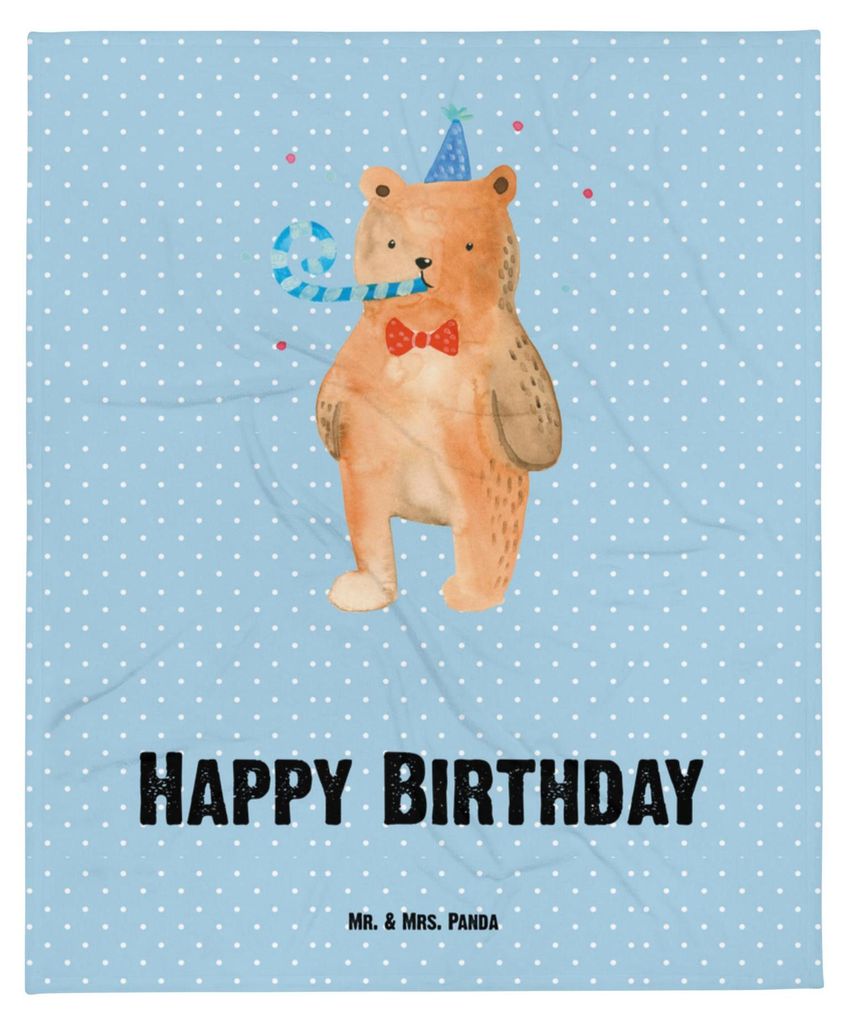 Mr. & Mrs. Panda Plaid Bär Geburtstag - Blau Pastell - Geschenk, Babydecke, Glückwunsch, Erstlingsdecke, Happy Birthday, Fleecedecke, Teddy, Schl...
