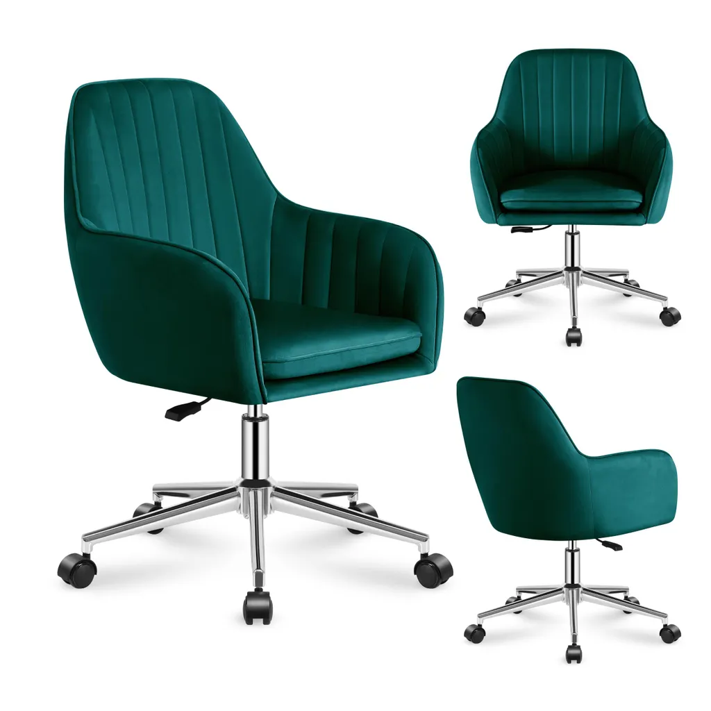 Chaise de bureau velours respirant vert - Hauteur réglable et max 130 kg
