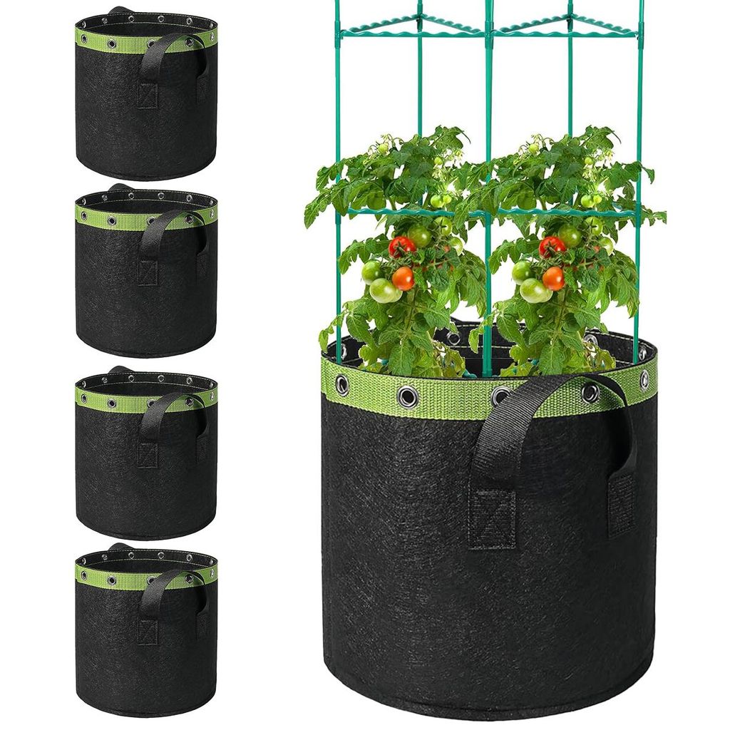 5er Set Pflanzenanzuchtbeutel 35×28 cm, faltbar, atmungsaktiv, mit Griff & Metallösen, 15 Löcher, Setzlingsbeutel für Gemüse & Kräuter
