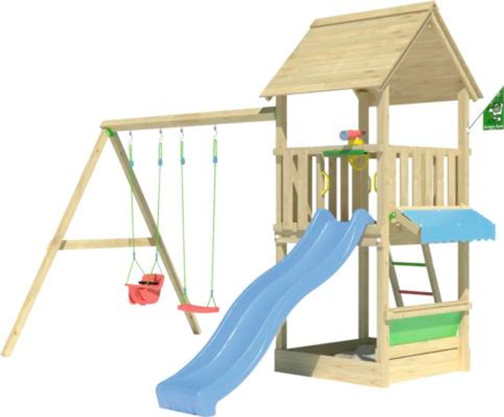 Doppelschaukel Spielhaus mit Stelzen Jungle Gym 383 x 347 cm Holz braun