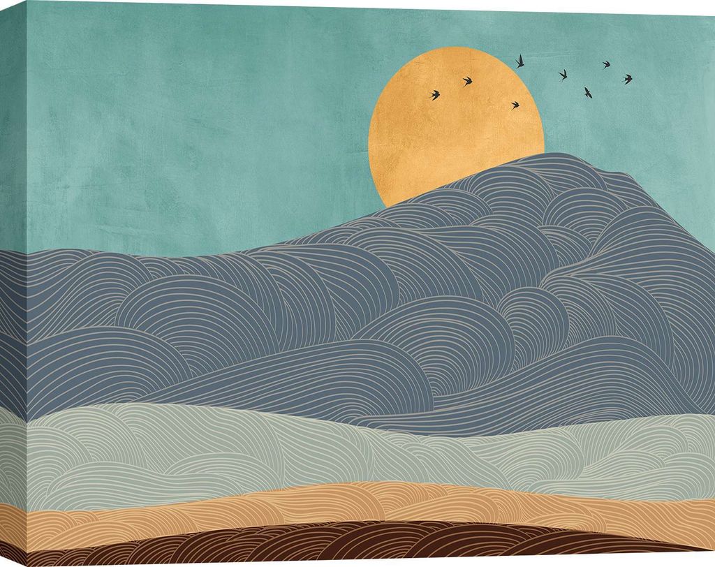 Leinwandbild, Landschaft im nordischen Stil - Sayaka Miko, Golden Moon - 80x60 cm