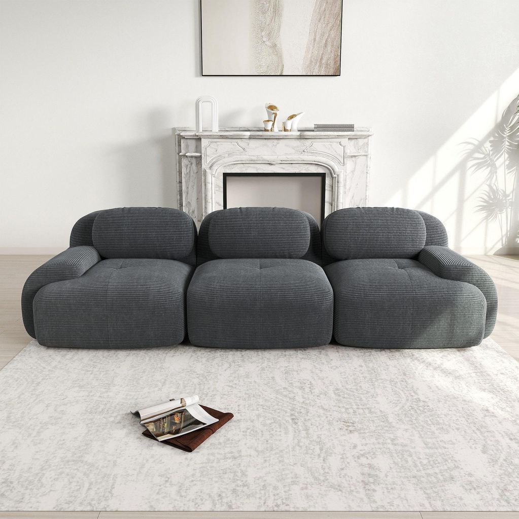 Sofa 3-Sitzer Sofa aus Cordstoff, modular & rutschfest – sofas wohnzimmer Montagefreies Sofa mit ergonomischen Armlehnen & Komfortpolsterung