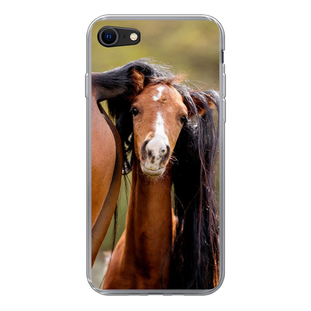MuchoWow Handyhülle Schutzhülle Hülle für iPhone SE 2022 Pferde - Natur - Braun Silikon Softcase Handy Hülle - Schutzhülle
