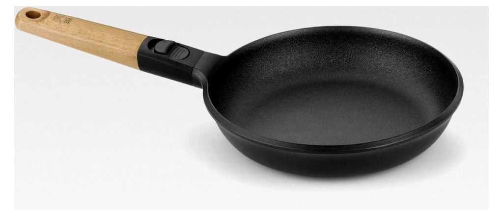 Bratpfanne 24 cm, Aluminiumguss, abnehmbarer Griff aus Buchenholz, dreischichtige Antihaftbeschichtung, PFOA-frei, geeignet für alle Herdarten, au...