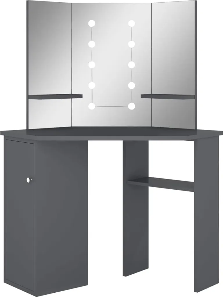 vidaXL Coiffeuse d'angle avec LED Gris 111x54x141,5 cm pour maquillage