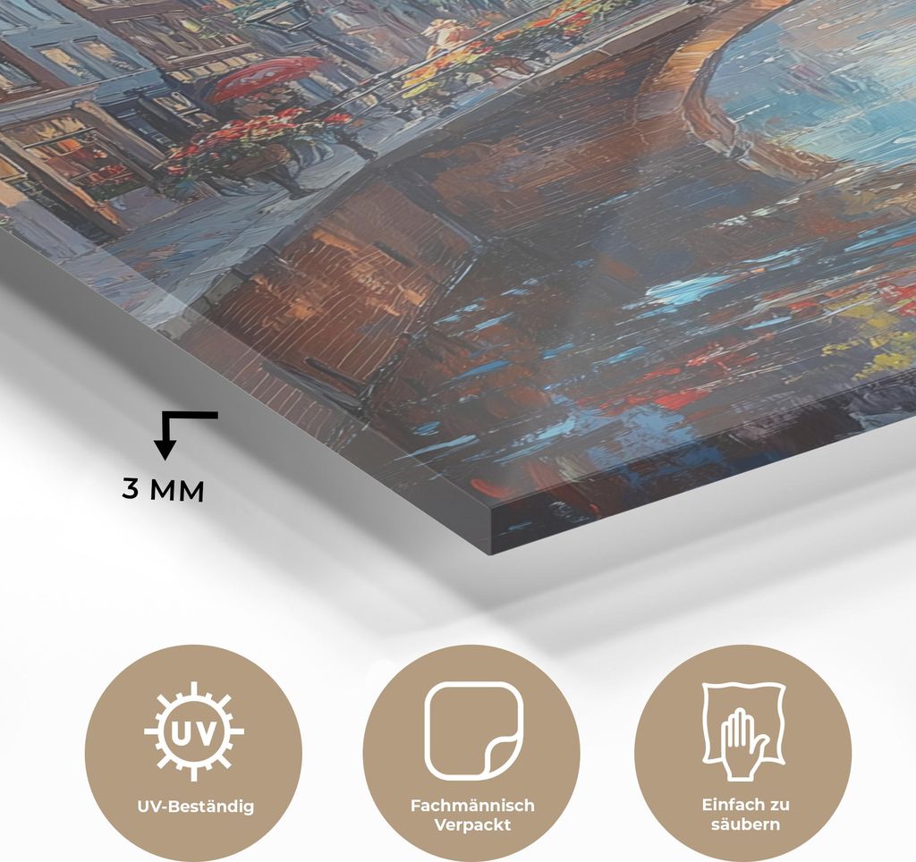 MuchoWow Glasbilder - Bilder auf Wandbild - Foto auf Glas Stadt - Graben - Sonne - Radfahren 40x60 cm Wanddekoration aus Glas - Acrylglasbild - Acr...