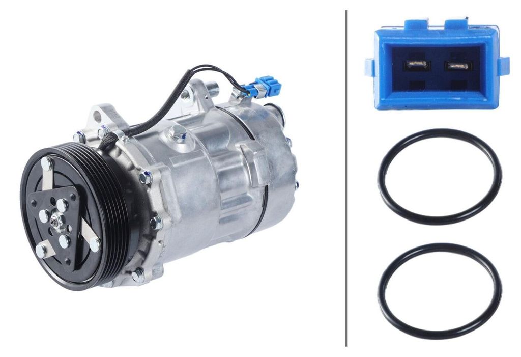 Klimakompressor 12 V Ø 119 mm HELLA Thermo-Expertise passend für u.a. VW PASSAT