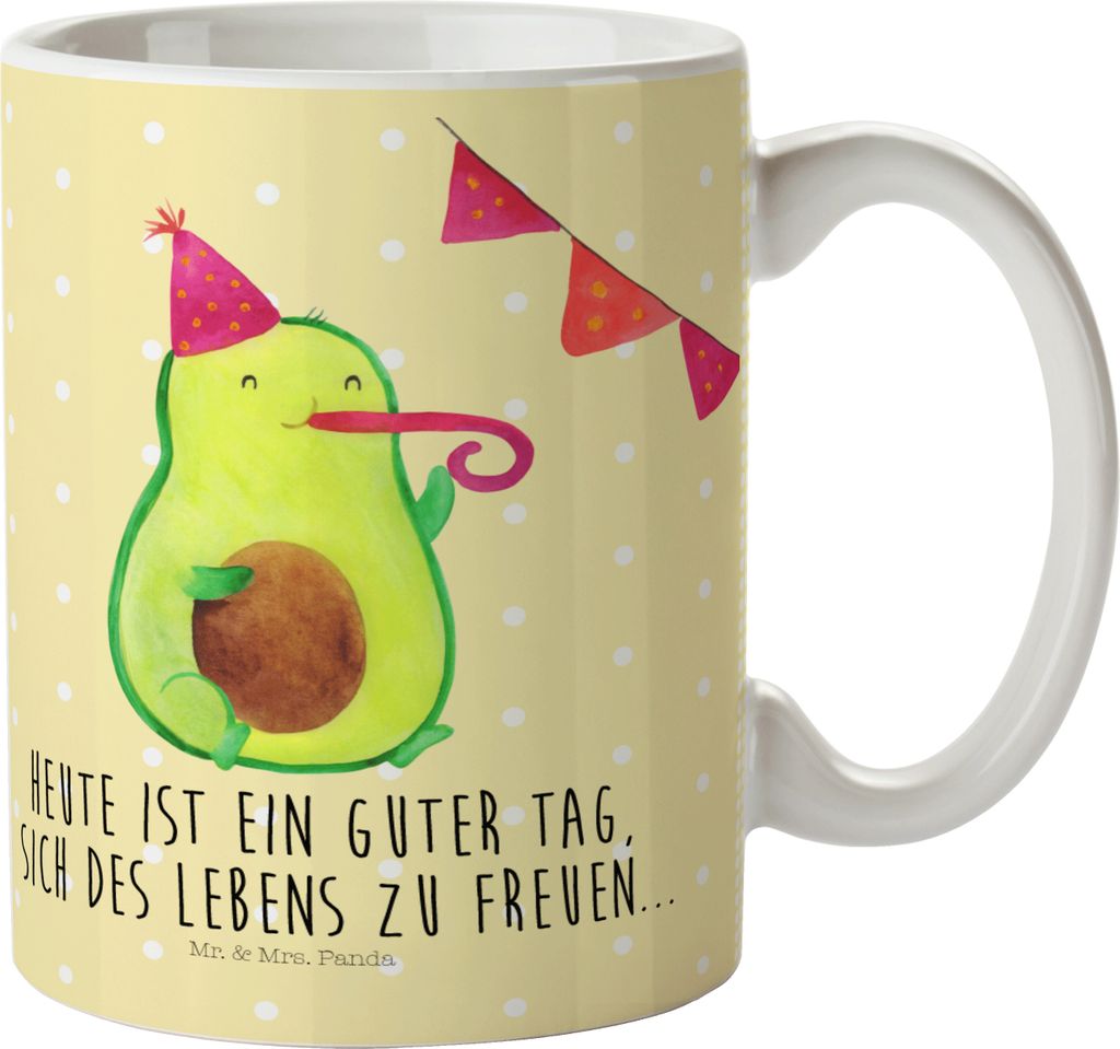 Mr. & Mrs. Panda Plastikbecher Avocado Party - Gelb Pastell - Geschenk, Happy Birthday, Trinklernbecher, Schulkind Tasse, Haferl, Feier, Mehrwegbec...