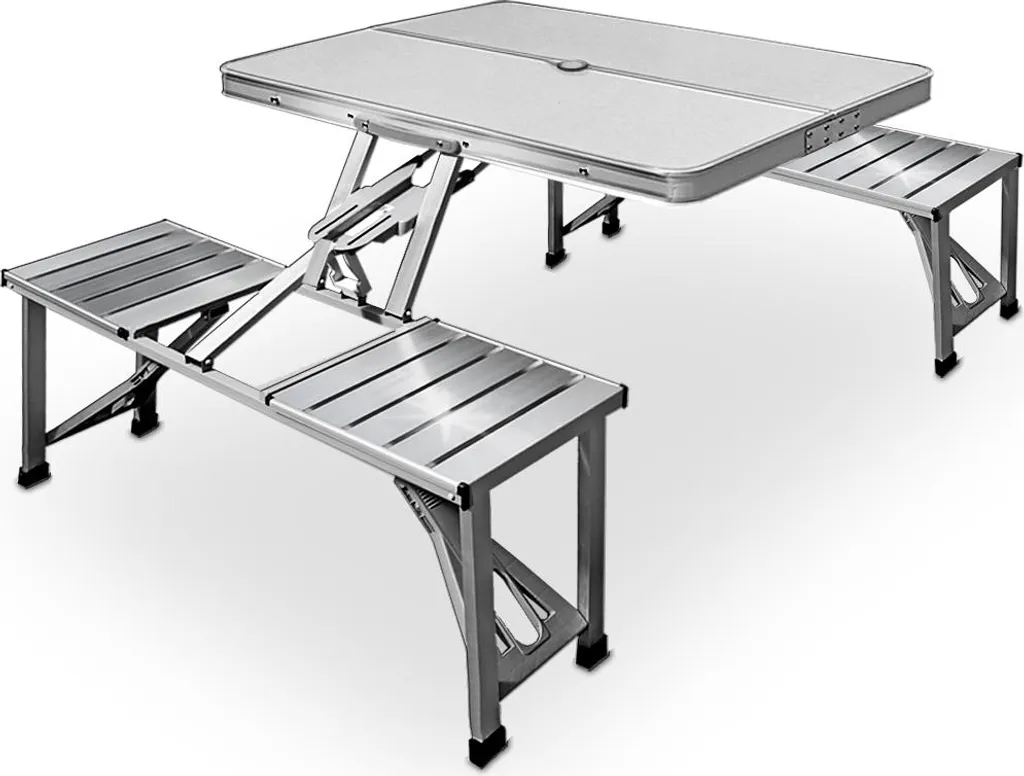 Table de pique-nique portable en aluminium avec fonction mallette grise