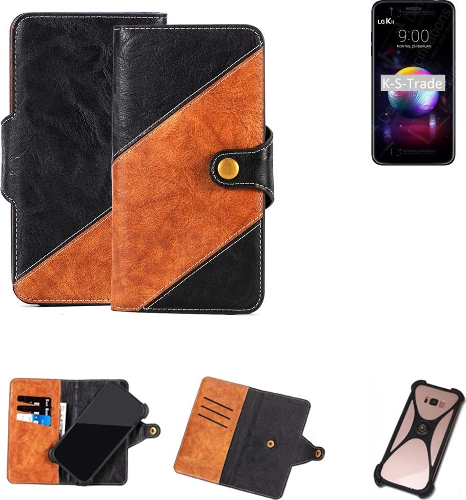 K-S-Trade Handyhülle Schutzhülle Bookstyle Case Wallet-Case kompatibel mit LG Electronics K11 Handy Cover Bumper Klapphülle schwarz hellbraun 1x