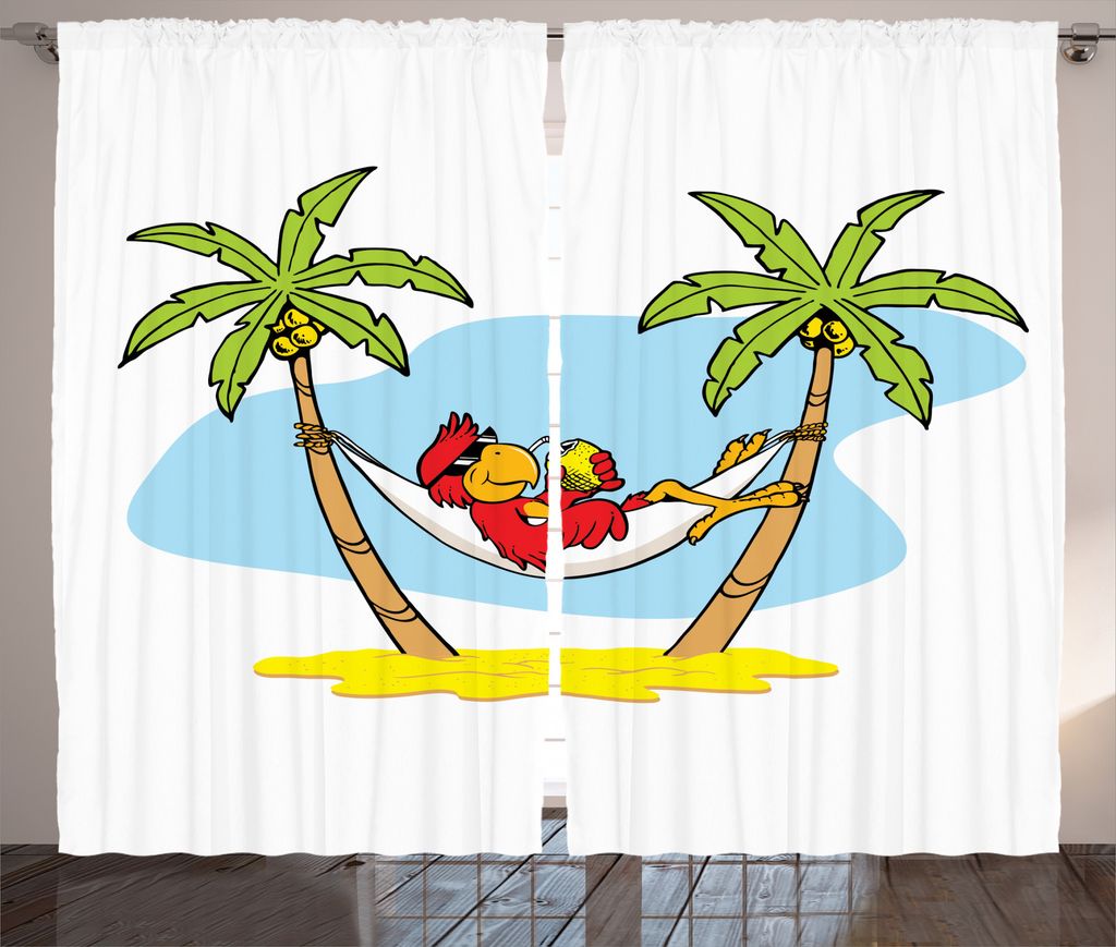 ABAKUHAUS Strand Rustikaler Gardine, Hammock Palme Schatten, Schlafzimmer Kräuselband Vorhang mit Schlaufen und Haken, 280 x 175 cm, Mehrfarbig