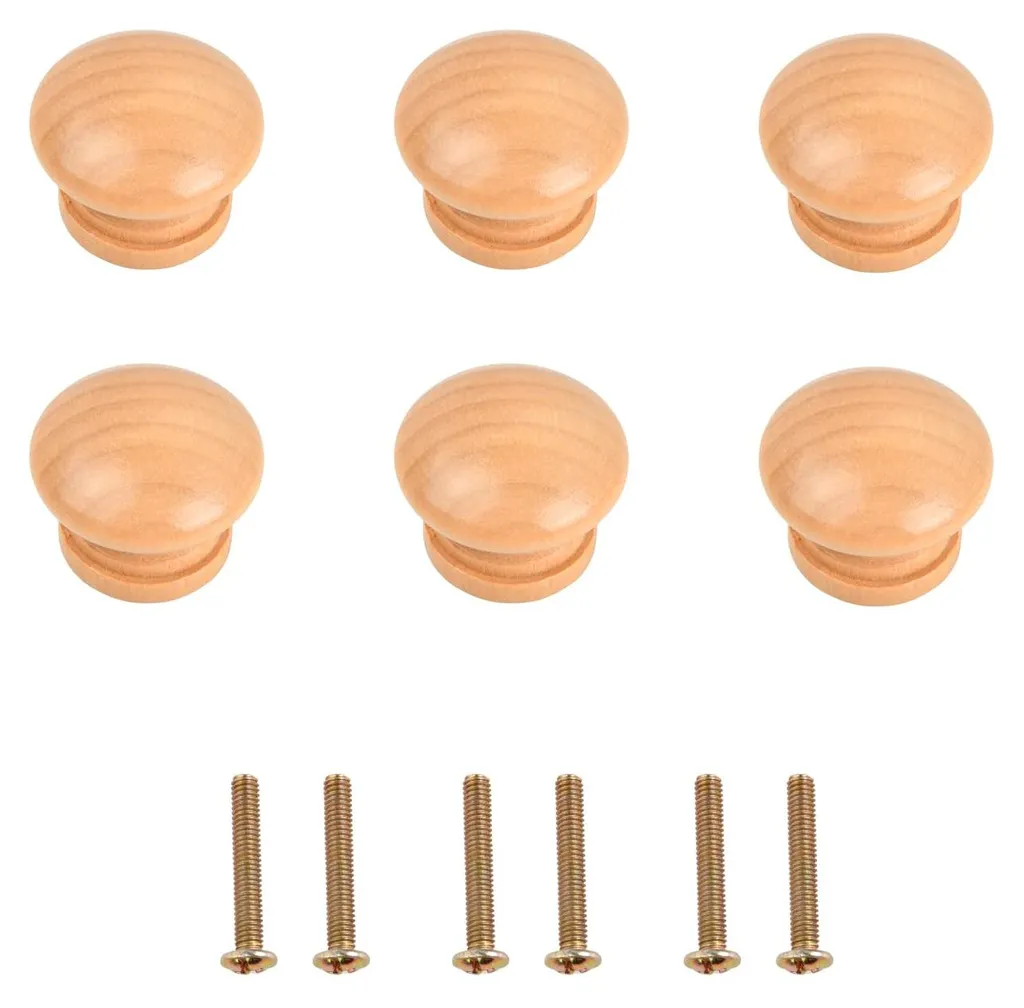 Boutons de meubles en bois pour rénovation de commode et tiroir x6 vis