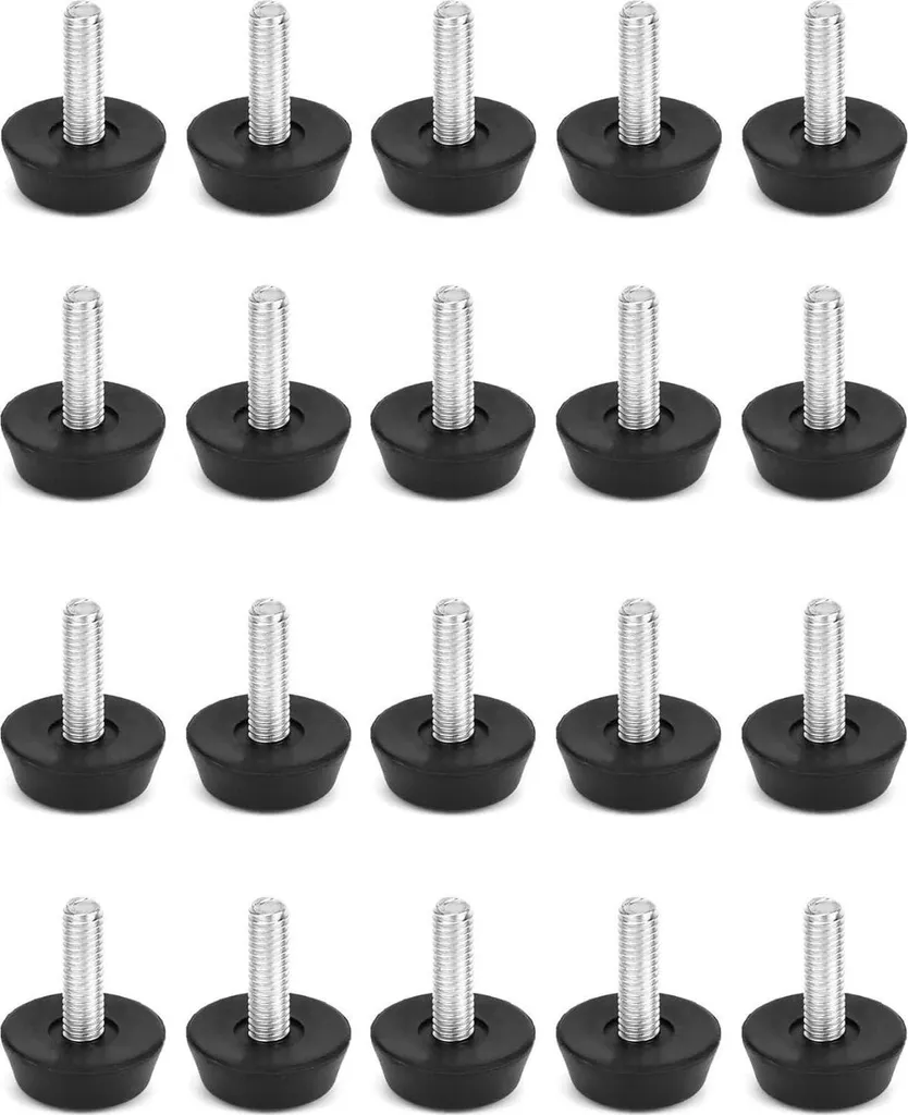 QWORK Pieds de Meuble Réglables M6 x 20mm - Lot de 20 Pièces Noir