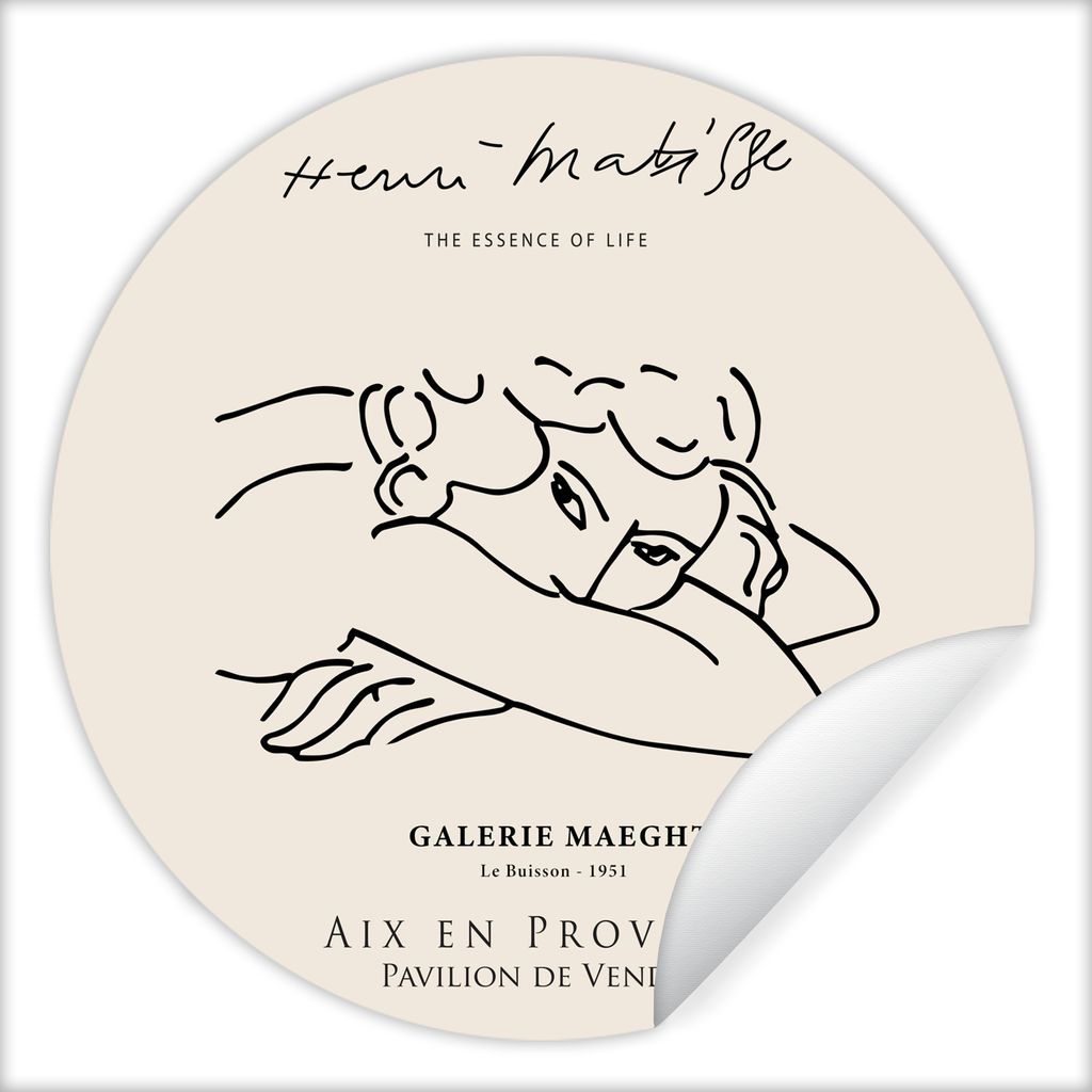 MuchoWow Runde Wandtattoo - Wandsticker Tapete Aufkleber Matisse - Frau - Porträt - Strichzeichnung Ø 50 cm Selbstklebend und Repositionierbar ...