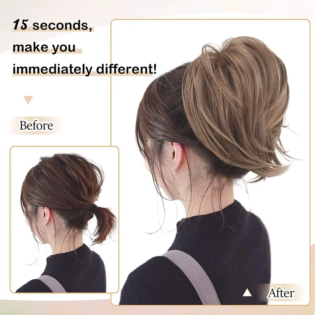 BARSDAR Parrucchino Bun Ponytail Sintetico 20cm Marrone Biondo Cenere - 5