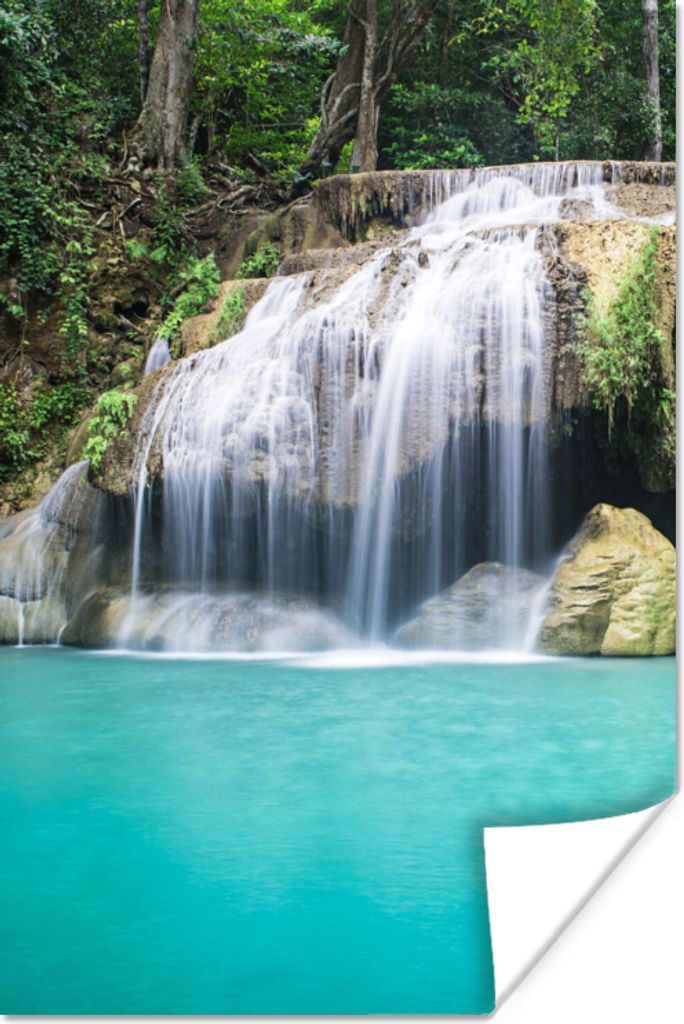 MuchoWow Poster Wasser - Wasserfall - Bäume 60x90 cm - Wanddekoration