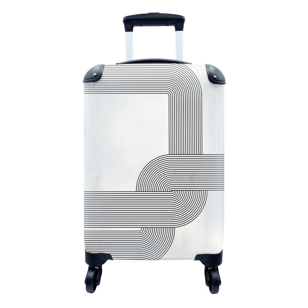 MuchoWow Koffer Handgepäck Trolley Rollkoffer Kleine Reisekoffer mit 4 Rollen - Abstrakt - Schwarz - Weiß - Cabin Size < 55x40x23 cm & 55x40x20...