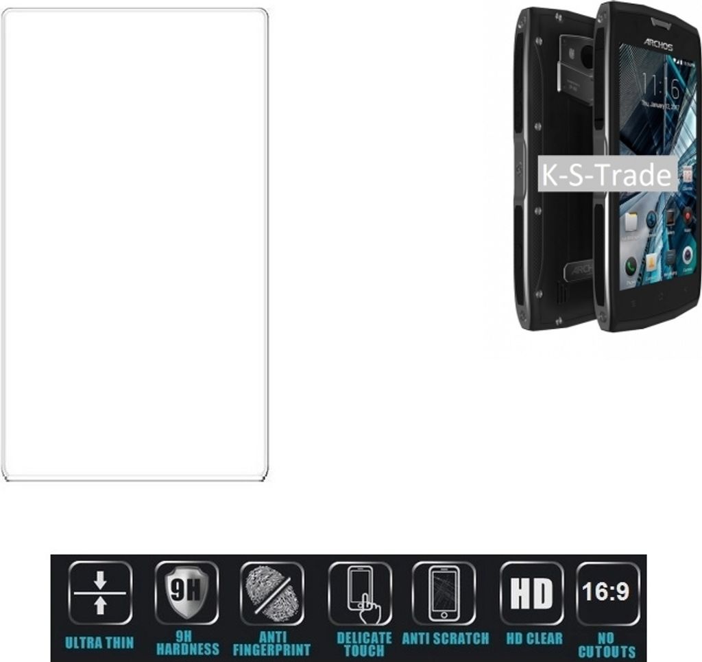 K-S-Trade Displayschutzglas kompatibel mit Archos Sense 50 X Hartglas Schutzfolie Glasfolie 16:9 Format, bedeckt keine Seitenbereiche