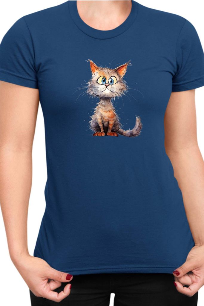 Damen T-Shirt Funny Cats Breeds Munchkin Cat 025, Lady XL / Dunkelblau