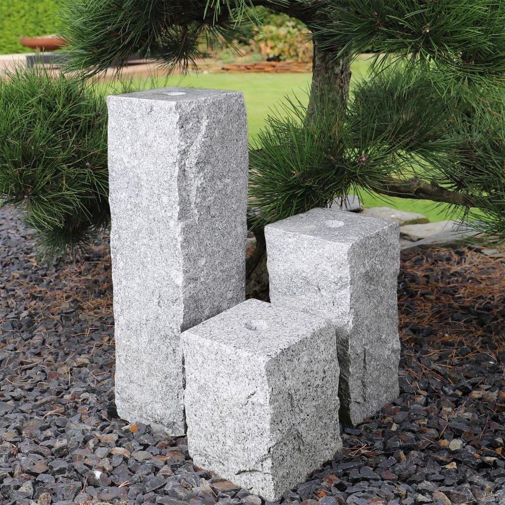 CLGarden 3er Set Granitsäulen mit Bohrung zum Springbrunnen Produktbild 
