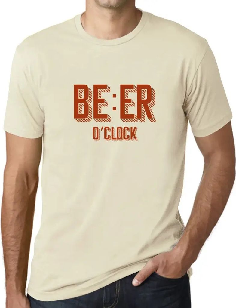 Herren Grafik T-Shirt Bier Uhr – Beer O'clock – Öko-Verantwortlich Vintage Jahrgang Kurzarm Lustige Druck Geburtstag Geschenk Mann