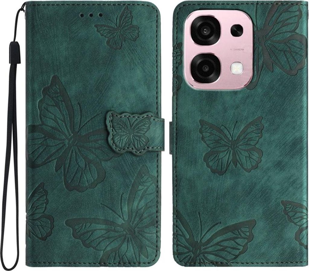 OPPO A6 Pro 5G Hülle - Coverup Schmetterlinge Klapphülle - Grün