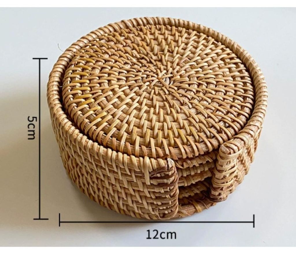 INF Handgewebter Rattan Hitzeschutz 10cm Naturholzfarbe für Küche 6er Set