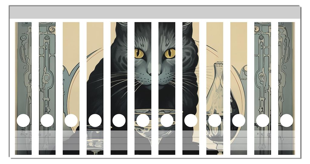 Wallario Ordnerrücken Sticker, selbstklebend für schmale Ordner, 12 Stück, Motiv Katzenportrait in Art Deco