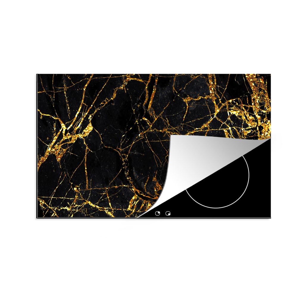 KitchenYeah Herdabdeckplatte Gold - Marmor - Glitzer - Luxus , 91x52cm, Küche Deko, Glaskeramikkochfeld Herdabdeckung, Abdeckplatte fùr Kochfeld
