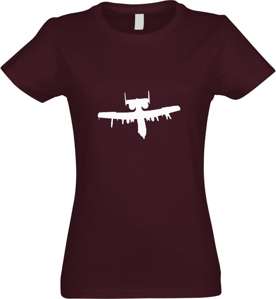 Kiwistar - T-Shirt tailliert - Damen - Burgund - Drohnen Militäreinsatz Flugzeug - mit Motiv Bedruckt - Funshirt Design - Sport - Freizeit - Damen...