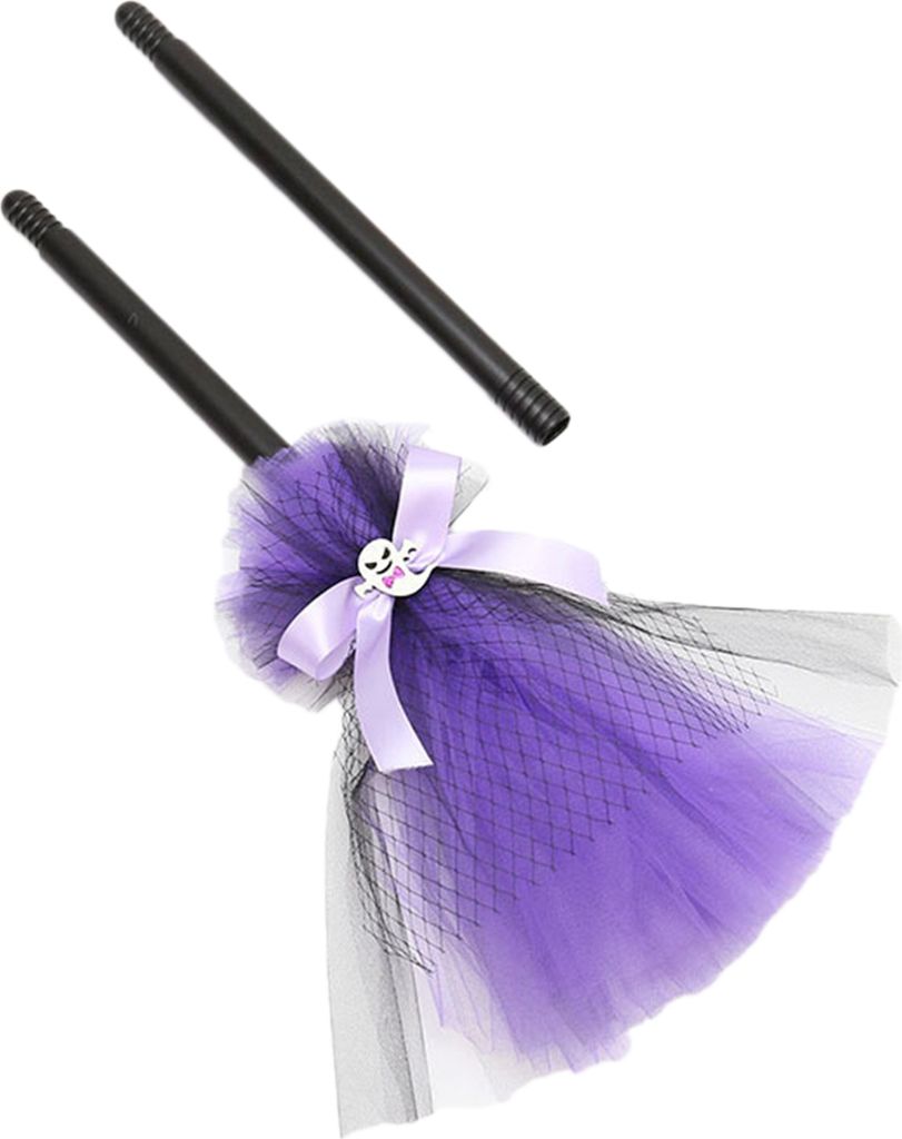 Halloween Witch Besen verstellbare Länge lustige Requisiten exquisite Cosplay Bow Mesh Broom Home Party Supplies-Lila