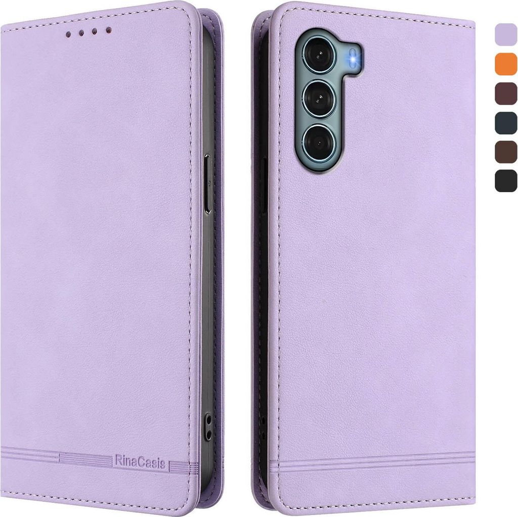 Hülle für Motorola Moto G200, Retro Kunstleder Ständer Klapphülle mit Kartenfächer und Magnetische Violett