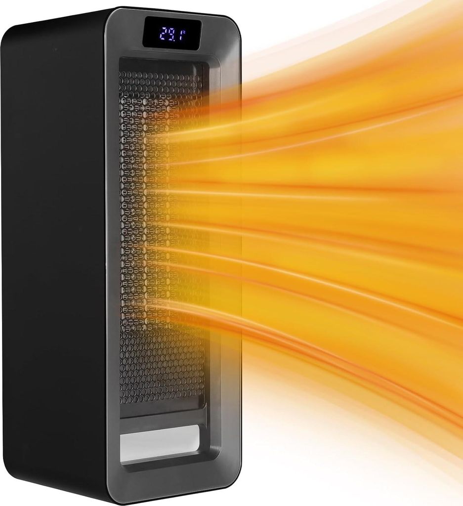 (Schwarz)1500W PTC Keramik-Heizlüfter, Energiesparender Heizlüfter mit Thermostat & 12-Stunden-Timer, Leiser Elektrischer Heizstrahler mit 7-Farb...