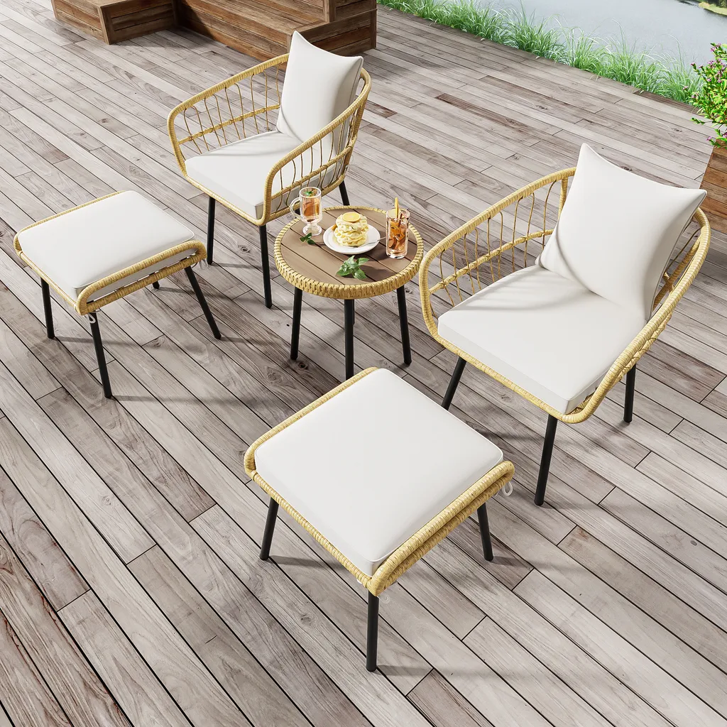 Salon de jardin en rotin 5 pièces Merax avec table chaises et tabourets
