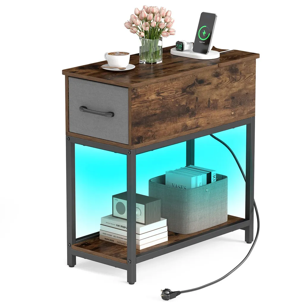 Table de chevet avec LED et prise USB intégrée pour chambre à coucher