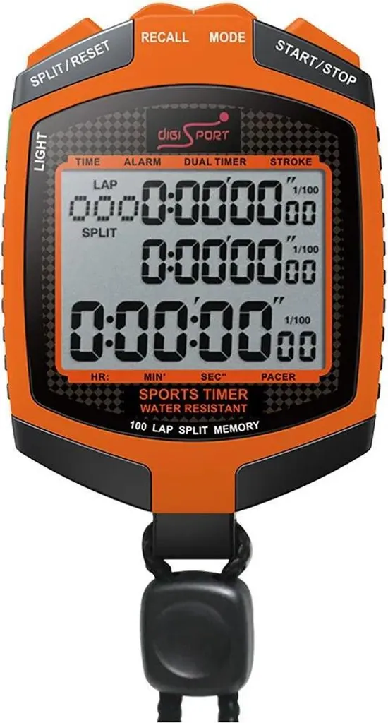 Chronomètre Étanche C100 Orange Ergonomique Haute Visibilité Sport