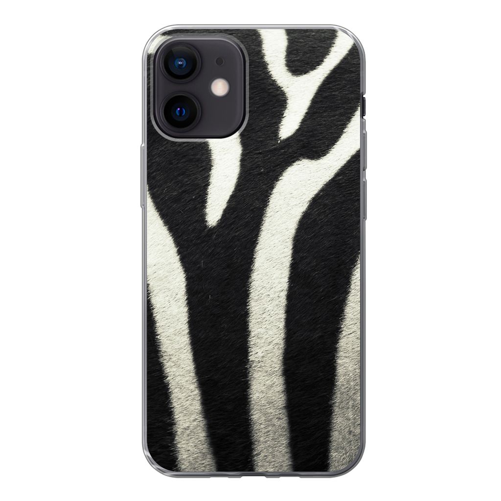 MuchoWow Handyhülle Schutzhülle Hülle für iPhone 12 Tiermuster - Zebra - Schwarz - Weiß Silikon Softcase Handy Hülle - Schutzhülle