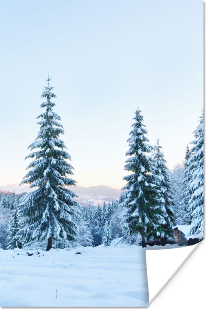 MuchoWow Poster Winter - Schnee - Bäume 80x120 cm - Papierdruck