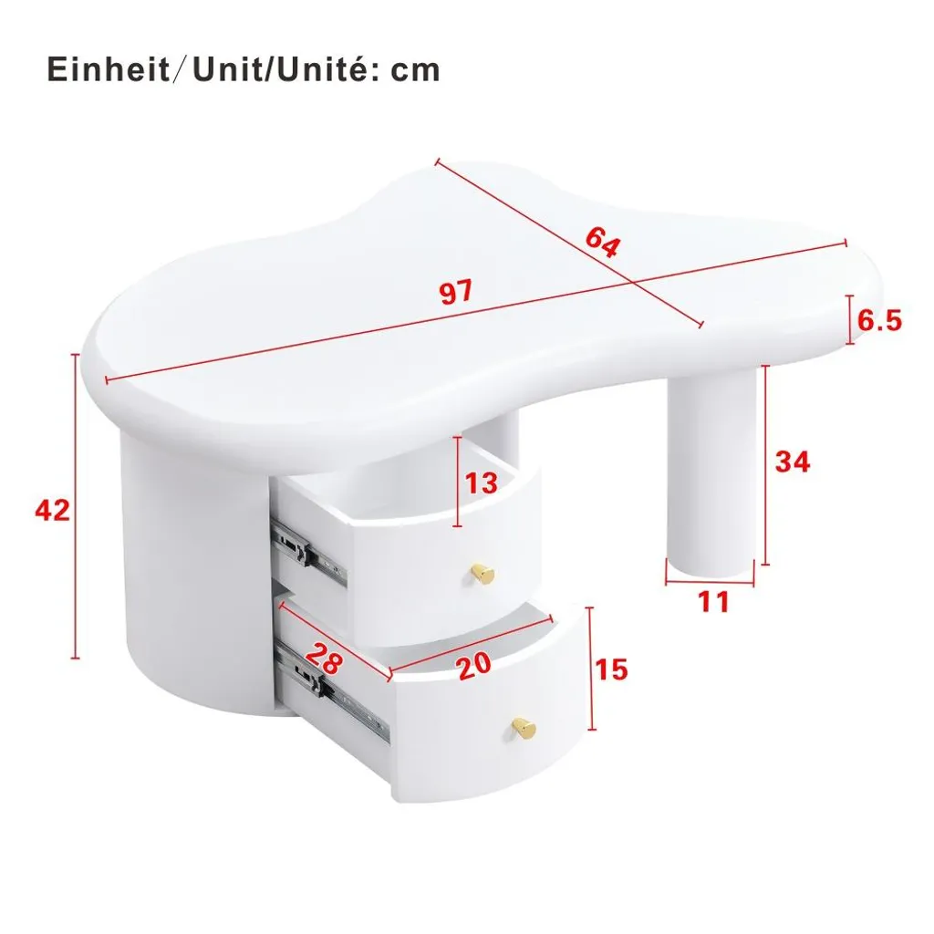 Table basse design en forme de nuage blanche avec rangements intégrés - 3