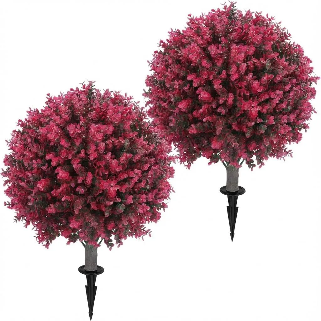 Arbuste Artificiel Eucalyptus Boule Rouge 65cm pour Déco Extérieure