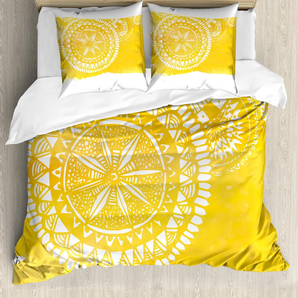 Set Letto Mandala Giallo ABAKUHAUS 200x200 | Stile Etnico e Igiene