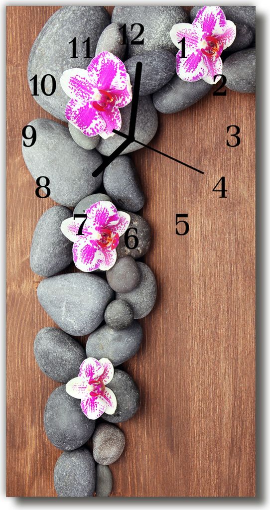 Tulup Glasuhr Wanduhr Küchenuhr Echt-Glas 30x60 Orchidee Steine Mehrfarbig