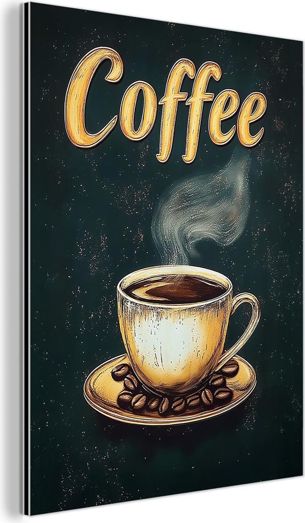 MuchoWow Wanddekoration Metall Metallbild Wandkunst 90x120 cm Kaffee - Schale - Kaffeebohnen - Retro MuchoWow Aluminium Gemälde - Industrial
